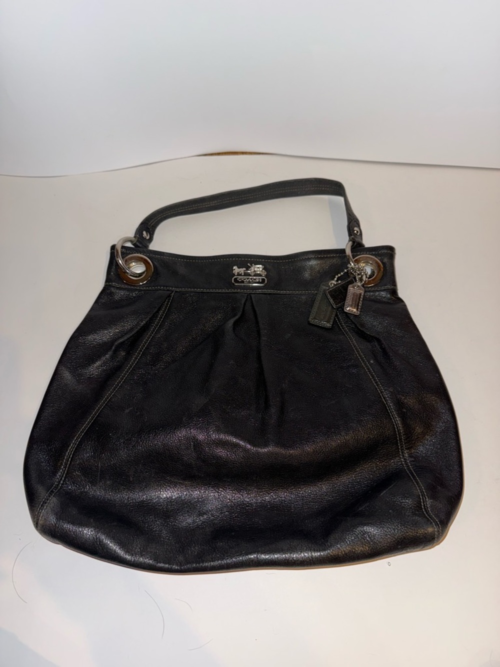 Coach Black Leather Shoulder Hobo with Signature Tags